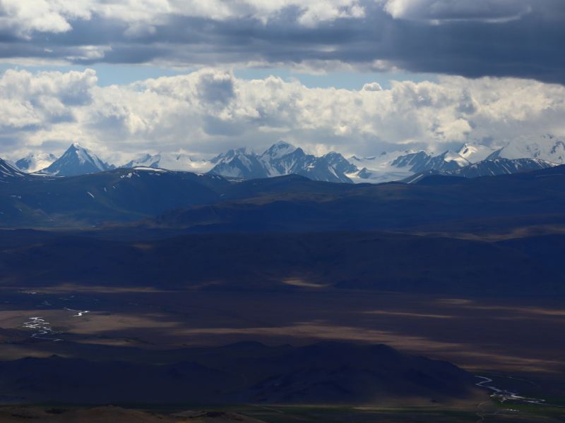 Majestic mountain range with snowy peaks