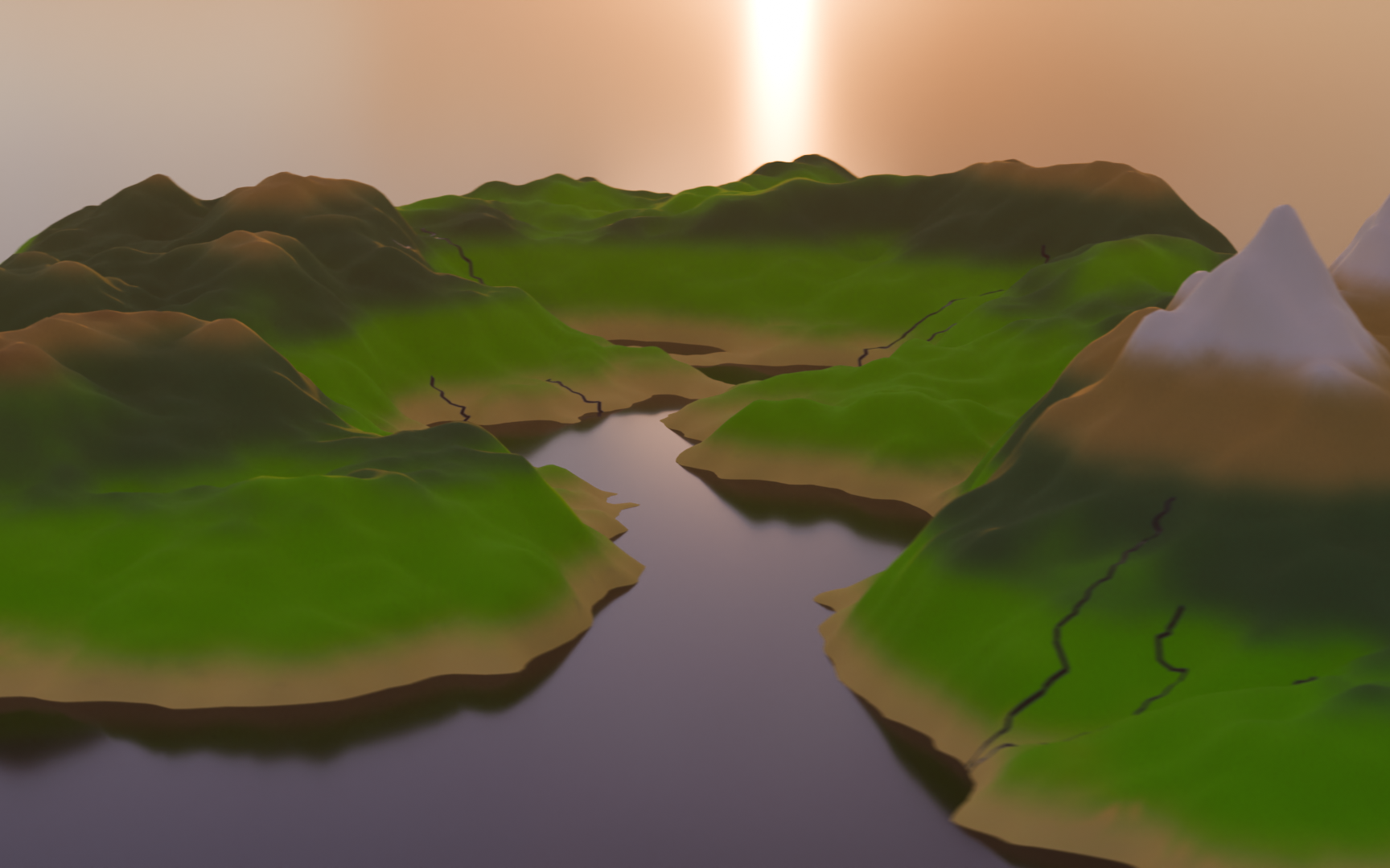 Procedurally generated 3D terrain rendered in Blender
